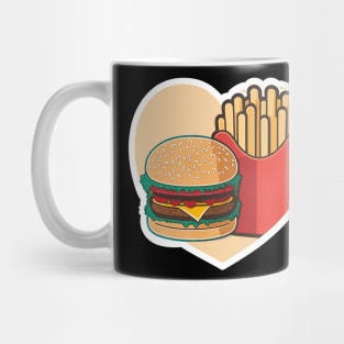 Funny Heart Love Burger French Fries Mug